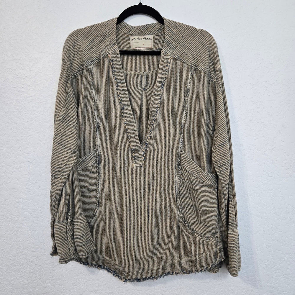 We The Free The shore Shirt Striped Tunic Boho Long Sleeve Button Cuff Size S